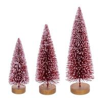 Vickerman 8" / 10" / 12" Frosted Red Sisal Bottle Brush Tree Set (3 Pack)
