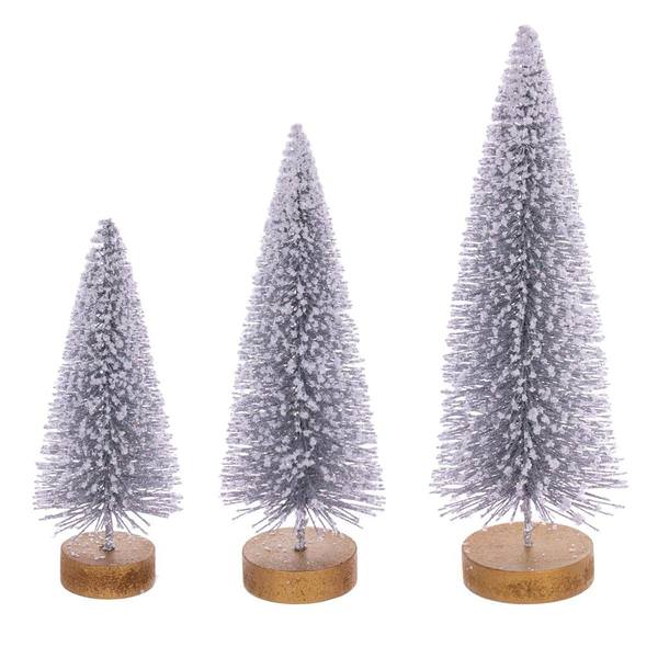 8" / 10" / 12" Frosted Silver Sisal Bottle Brush Tree Set (3 Pack)