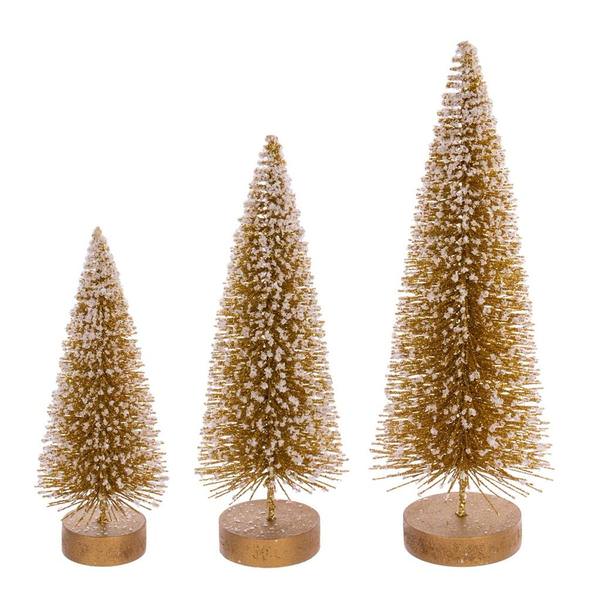8" / 10" / 12" Frosted Gold Sisal Bottle Brush Tree Set (3 Pack)