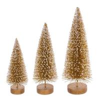 Vickerman 8" / 10" / 12" Frosted Gold Sisal Bottle Brush Tree Set (3 Pack)
