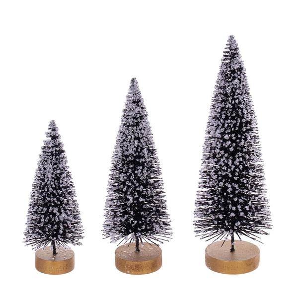 8" / 10" / 12" Frosted Black Sisal Bottle Brush Tree Set (3 Pack)