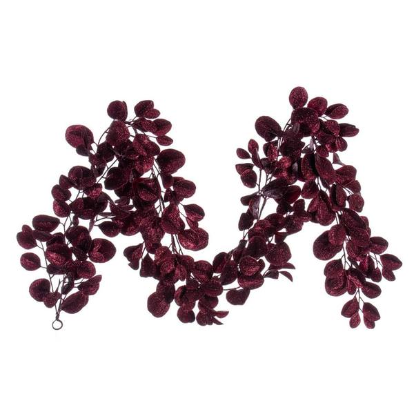 72" Artificial Burgundy Dogwood Glitter Garland
