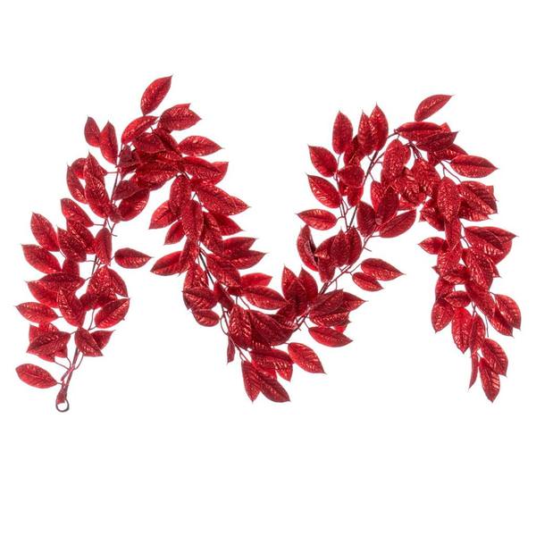 72" Artificial Red Gardenia Glitter Garland