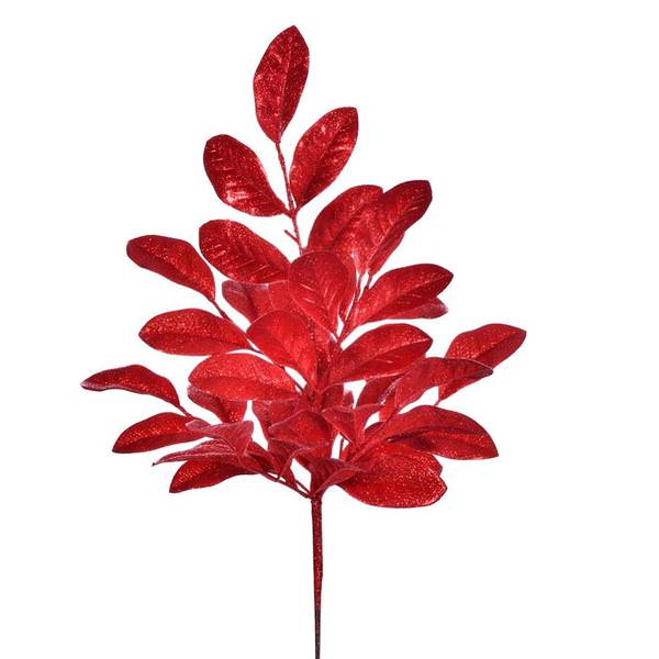 25" Artificial Red Apple Leaf Glitter Bush Spray (2 Pack)