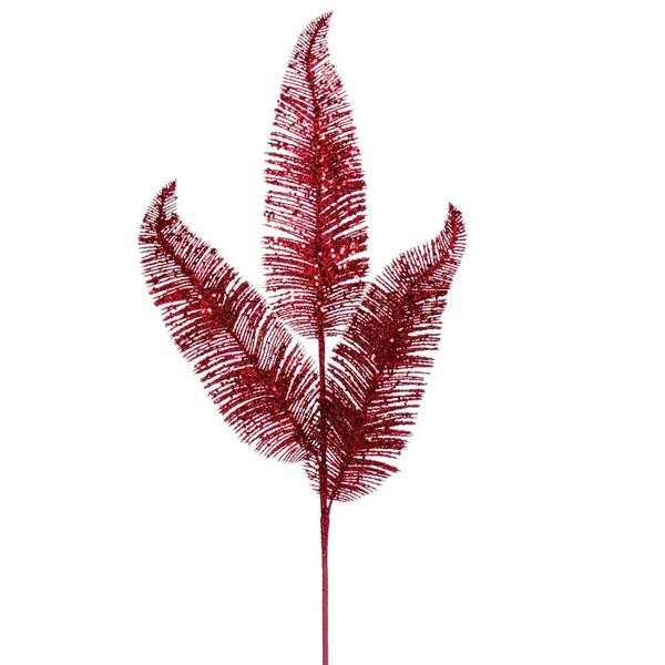 24.5" Artificial Burgundy Feather Fern Glitter Spray (6 Pack)