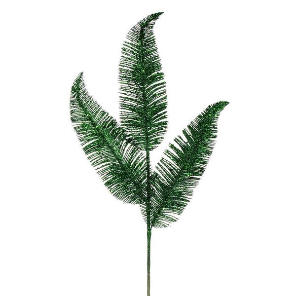 24.5" Artificial Green Feather Fern Glitter Spray (6 Pack)