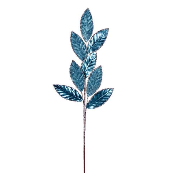 27.5" Artificial Baby Blue Metal Leaf Glitter Spray (3 Pack)