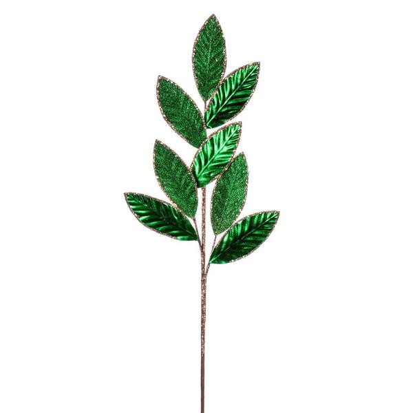 27.5" Artificial Green Metal Leaf Glitter Spray (3 Pack)