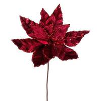 View 24" Burgundy Poinsettia Sequin Trim Velvet Spray (3 Pack)