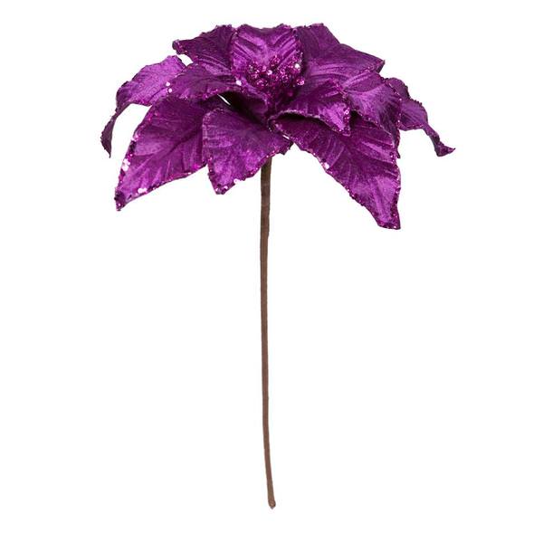 24" Purple Poinsettia Sequin Trim Velvet Spray (3 Pack)