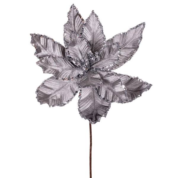 24" Silver Poinsettia Sequin Trim Velvet Spray (3 Pack)