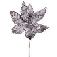 Vickerman 24" Silver Poinsettia Sequin Trim Velvet Spray (3 Pack)