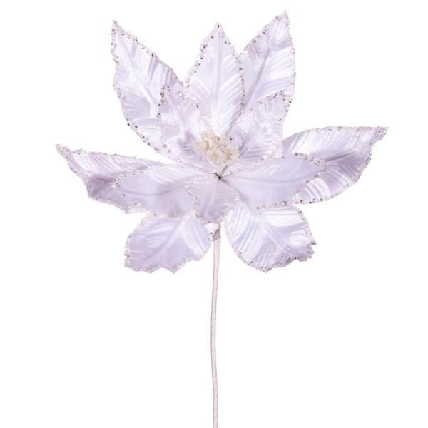 24" White Poinsettia Sequin Trim Velvet Spray (3 Pack)