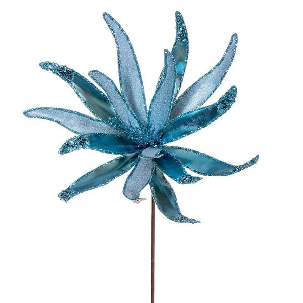 24" Artificial Baby Blue Metallic Frosted Glitter Papyrus Flower (2 Pack)