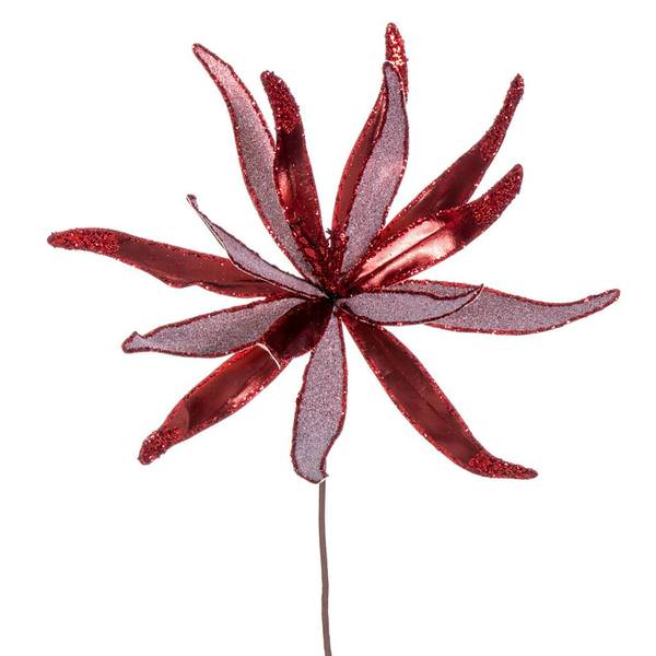 24" Artificial Burgundy Metallic Frosted Glitter Papyrus Flower (2 Pack)