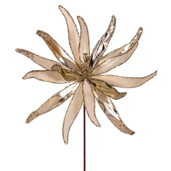 24" Artificial Champagne Metallic Frosted Glitter Papyrus Flower (2 Pack)