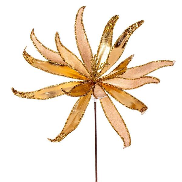 24" Artificial Gold Metallic Frosted Glitter Papyrus Flower (2 Pack)