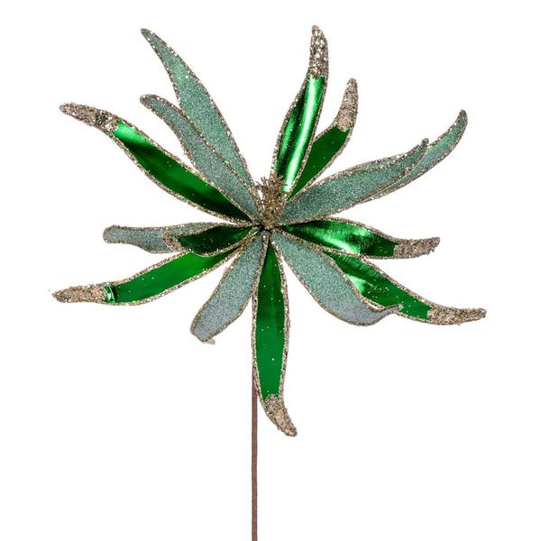 24" Artificial Emerald Metallic Frosted Glitter Papyrus Flower (2 Pack)