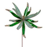 Vickerman 24" Artificial Emerald Metallic Frosted Glitter Papyrus Flower (2 Pack)