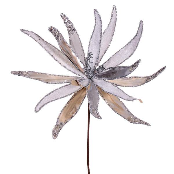 24" Artificial Silver Metallic Frosted Glitter Papyrus Flower (2 Pack)