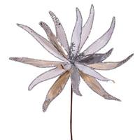 Vickerman 24" Artificial Silver Metallic Frosted Glitter Papyrus Flower (2 Pack)