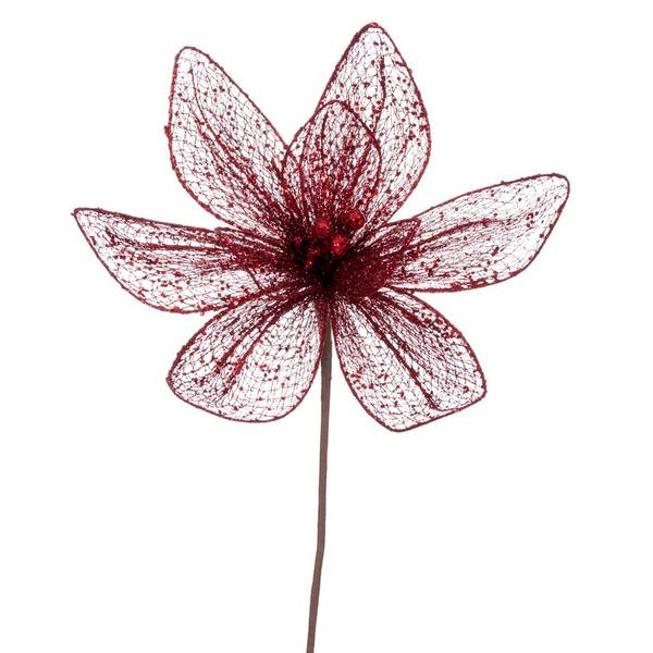 24" Burgundy Poinsettia Mesh Glitter Sequin Spray (2 Pack)
