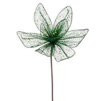 Vickerman 24" Emerald Poinsettia Mesh Glitter Sequin Spray (2 Pack)