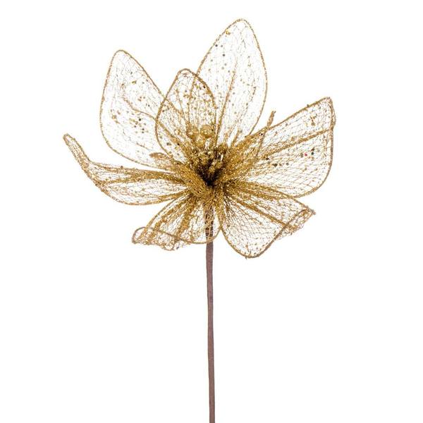 24" Gold Poinsettia Mesh Glitter Sequin Spray (2 Pack)