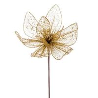 Vickerman 24" Gold Poinsettia Mesh Glitter Sequin Spray (2 Pack)