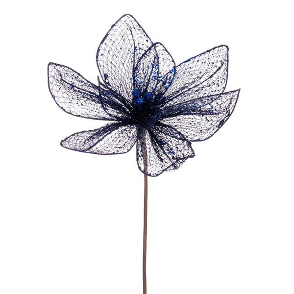 24" Midnight Blue Poinsettia Mesh Glitter Sequin Spray (2 Pack)