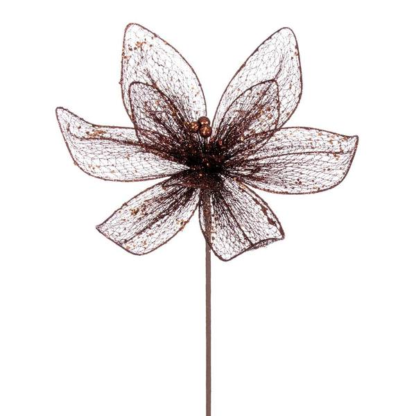 24" Mocha Poinsettia Mesh Glitter Sequin Spray (2 Pack)