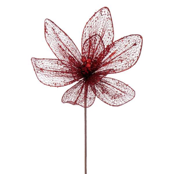 24" Red Poinsettia Mesh Glitter Sequin Spray (2 Pack)