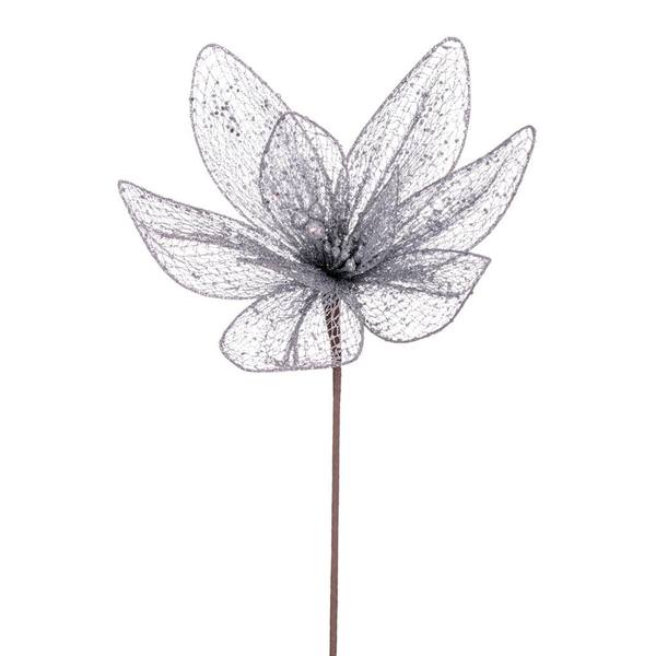 24" Silver Poinsettia Mesh Glitter Sequin Spray (2 Pack)