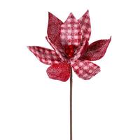 Vickerman 21" Red / White Poinsettia Frosted Buffalo Check Velvet Spray (4 Pack)