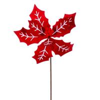 Vickerman 24" Red / White Felt Poinsettia Spray (4 Pack)