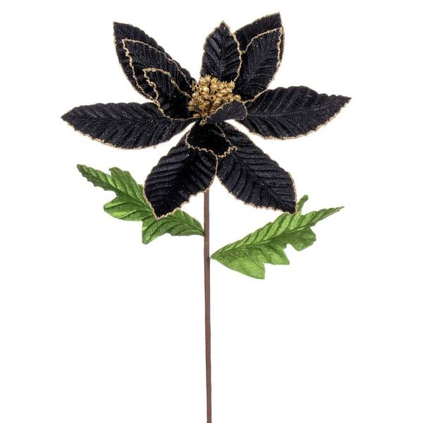 22" Black Velvet Glitter Trim Poinsettia Spray (6 Pack)