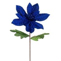 View 22" Blue Velvet Glitter Trim Poinsettia Spray (6 Pack)