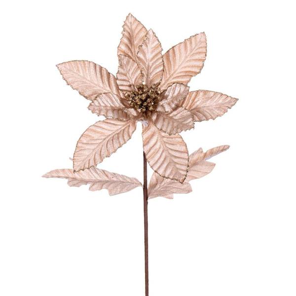 22" Champagne Velvet Glitter Trim Poinsettia Spray (6 Pack)