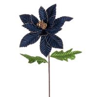 Vickerman 22" Midnight Blue Velvet Glitter Trim Poinsettia Spray (6 Pack)