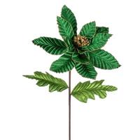 Vickerman 22" Midnight Green Velvet Glitter Trim Poinsettia Spray (6 Pack)