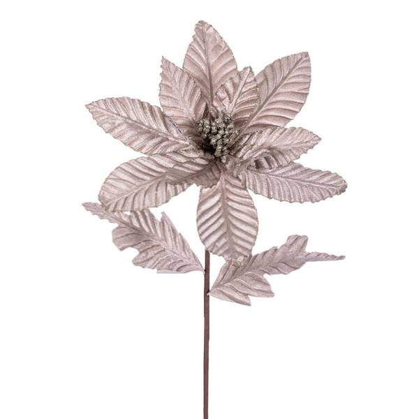 22" Pewter Velvet Glitter Trim Poinsettia Spray (6 Pack)