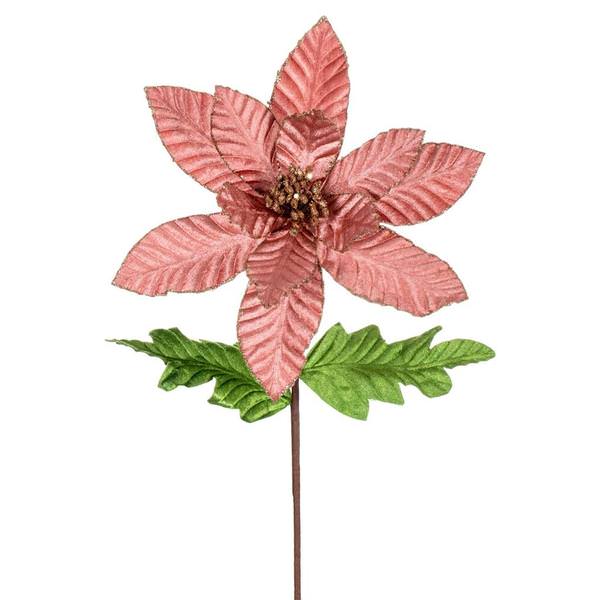 22" Rose Gold Velvet Glitter Trim Poinsettia Spray (6 Pack)