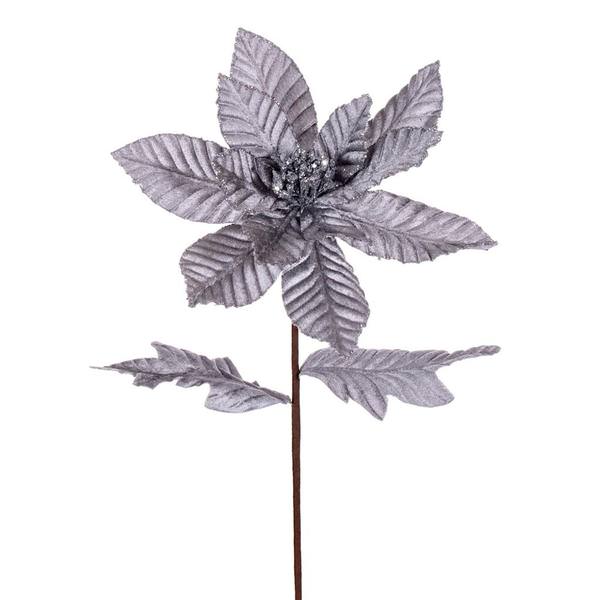22" Silver Velvet Glitter Trim Poinsettia Spray (6 Pack)