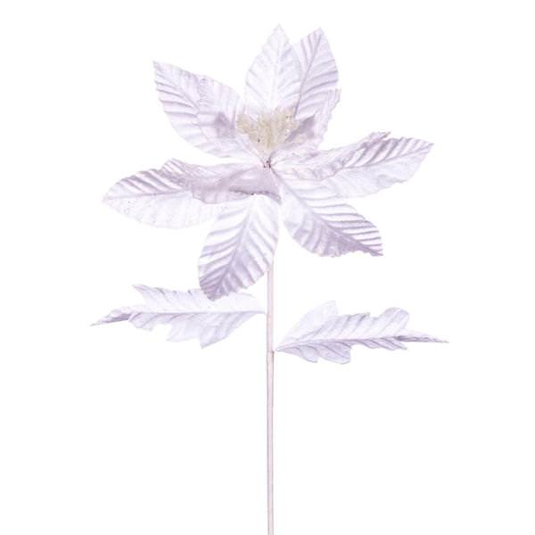 22" White Velvet Glitter Trim Poinsettia Spray (6 Pack)