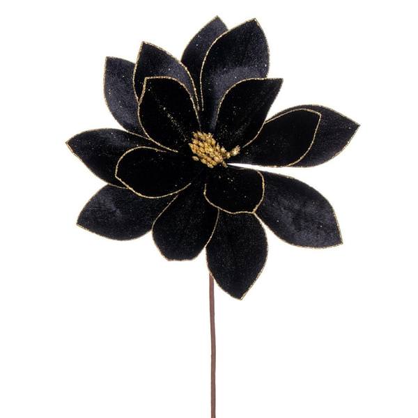 22" Black Velvet Sheen Glitter Trim Poinsettia Spray (4 Pack)
