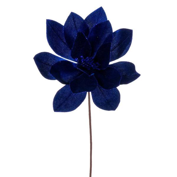 22" Blue Velvet Sheen Glitter Trim Poinsettia Spray (4 Pack)
