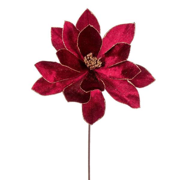 22" Burgundy Velvet Sheen Glitter Trim Poinsettia Spray (4 Pack)