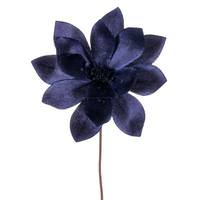 Vickerman 22" Midnight Blue Velvet Sheen Glitter Trim Poinsettia Spray (4 Pack)