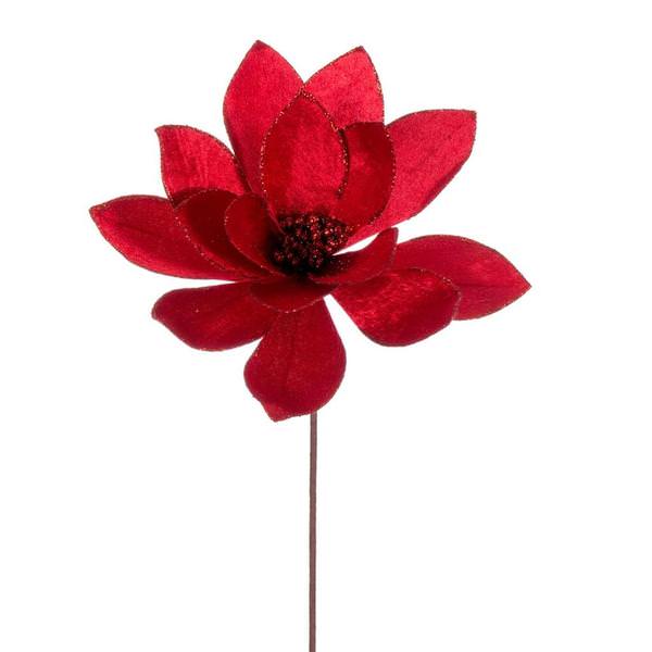 22" Red Velvet Sheen Glitter Trim Poinsettia Spray (4 Pack)