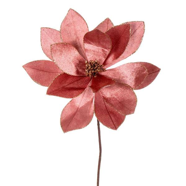 22" Rose Gold Velvet Sheen Glitter Trim Poinsettia Spray (4 Pack)